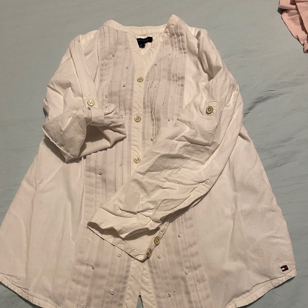 Girls long sleeve white button down top